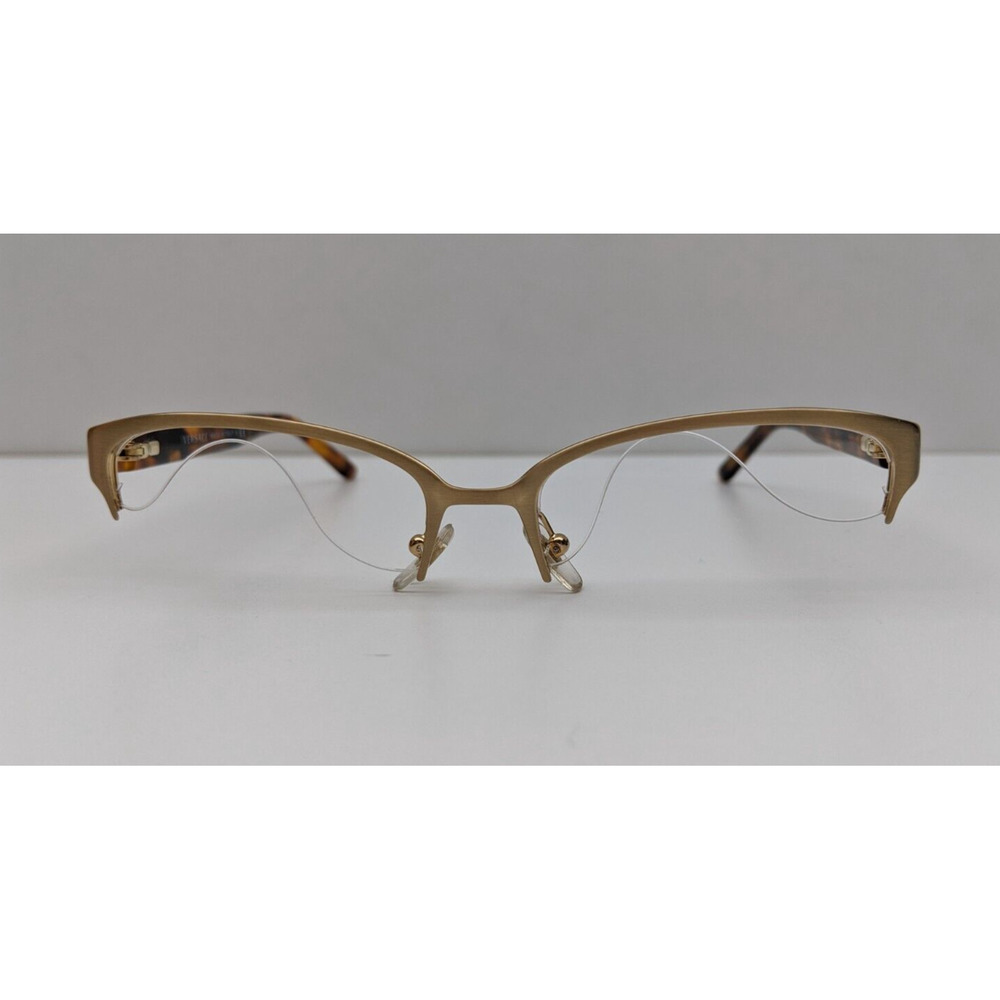 Versace Gold Rimless Cat-Eye Glasses with Tortoiseshell Temples - Picture 2 of 9